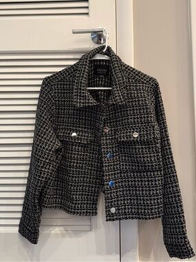 Stoosh Black and White Tweed Cropped Blazer